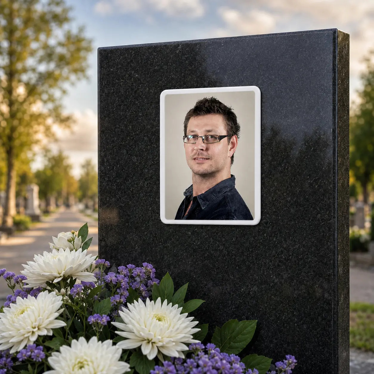 Barevná porcelánová fotografie na hrob Obdélník Euro s bílým okrajem